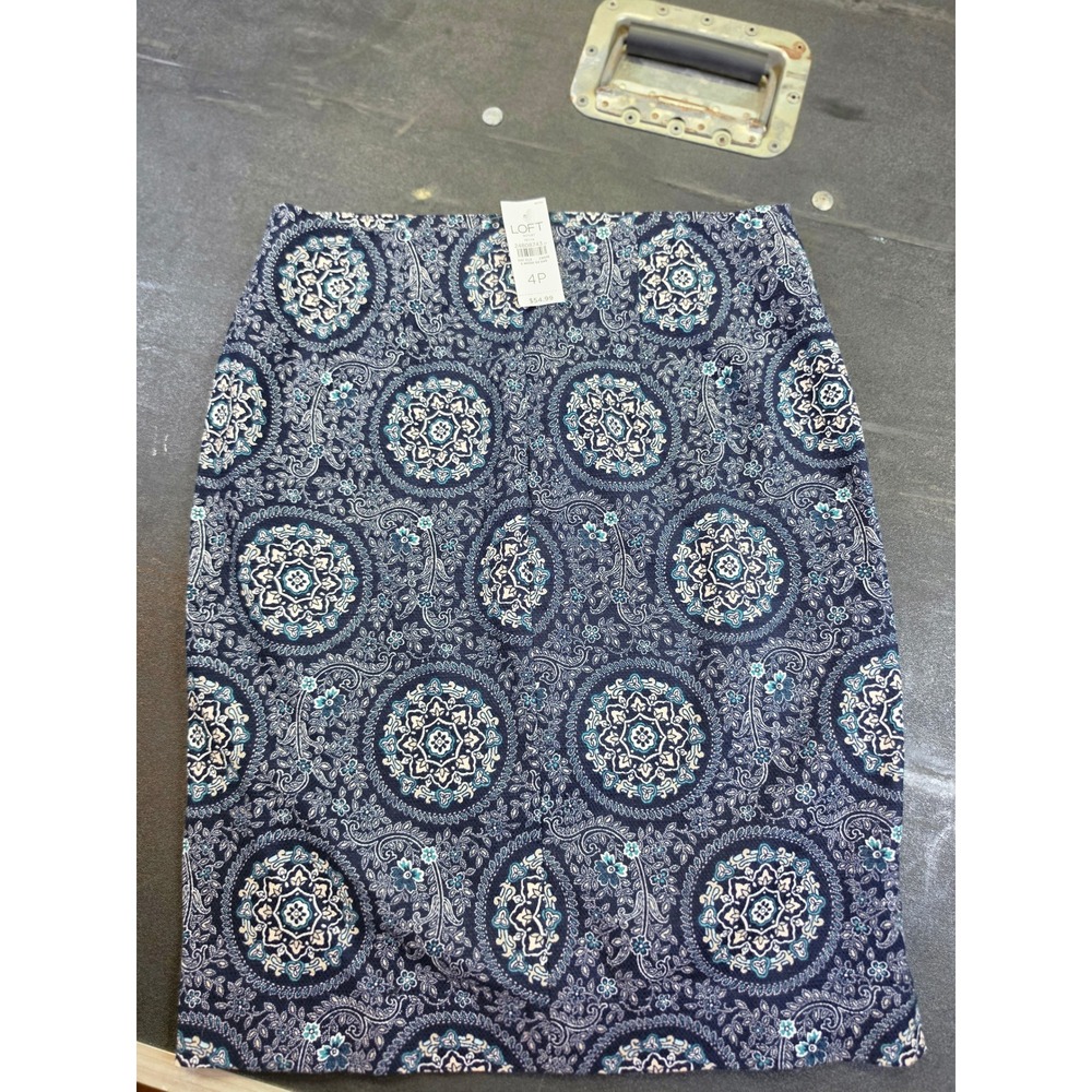 Loft Outlet Petite Navy Blue Medallion Paisley Pencil Coastsl Preppy   Skirt 4P